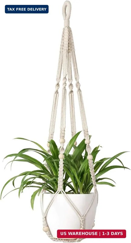 Mkono Macrame Plant Hanger Indoor Hanging Planter Basket with Wood Beads Decorat