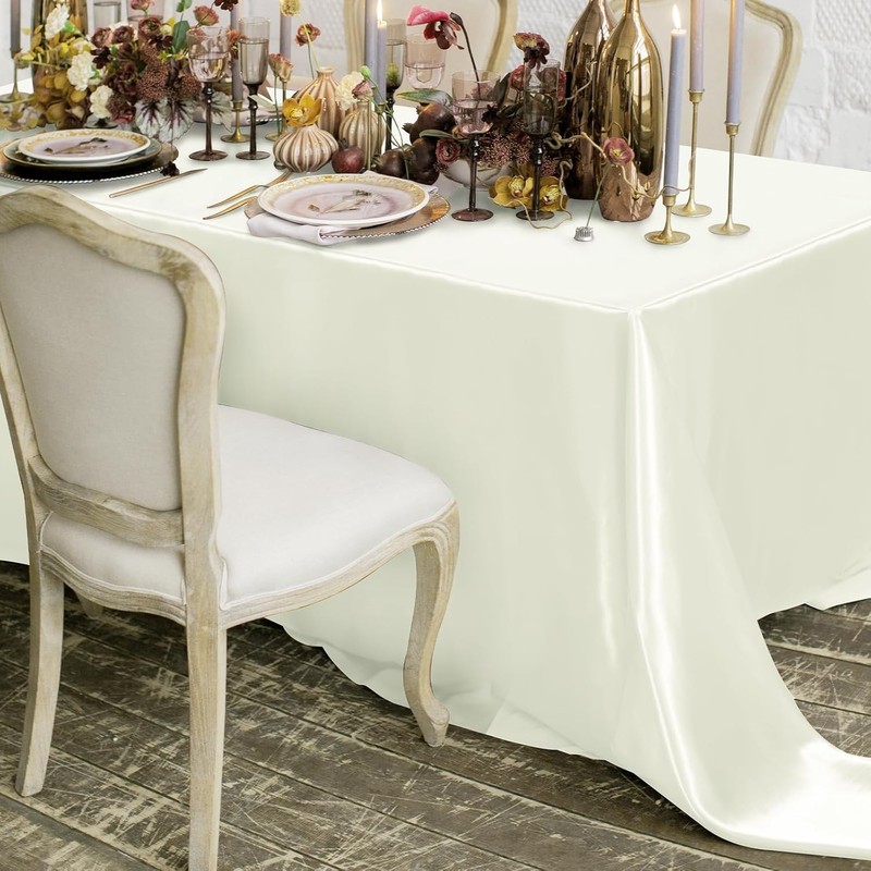 2 Packs Satin Tablecloth 102 x 58 Inches Rectangular Table Overlay Cover Bright gallery