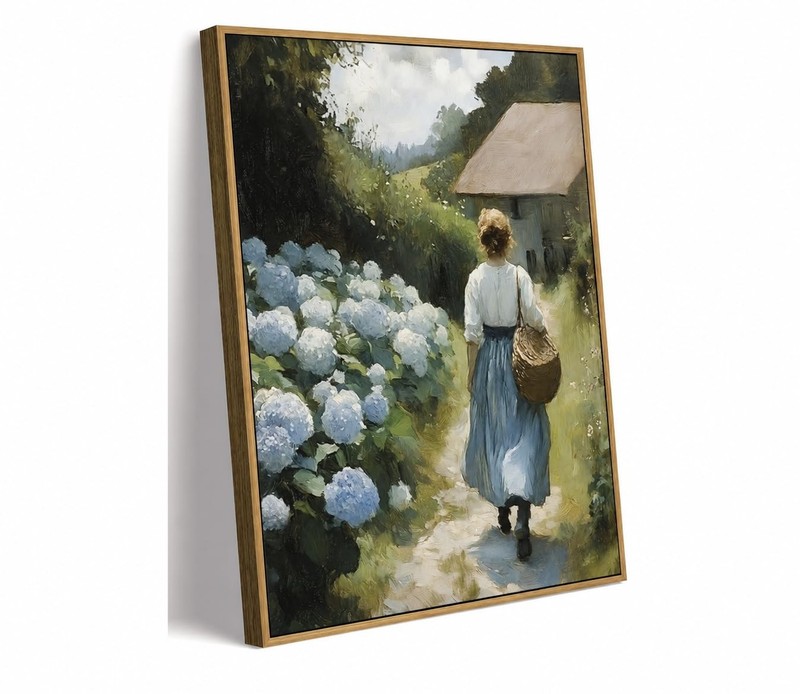 Farmhouse Hydrangea Wall Art Framed Blue Hydrangea Decor Canvas Print Cottage…