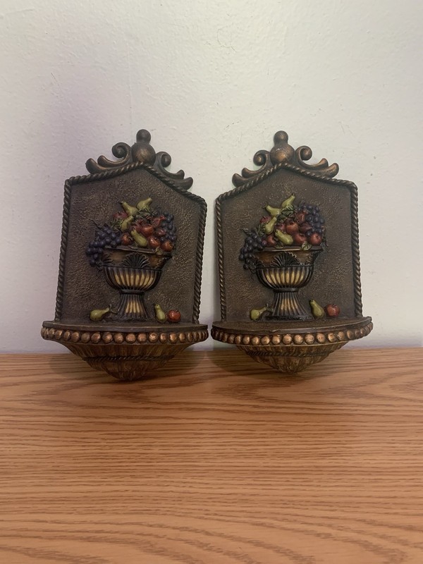 Vintage Resin Wall Plaque with Shelf, Fruit Decor Kitchen Decor Set Of 2