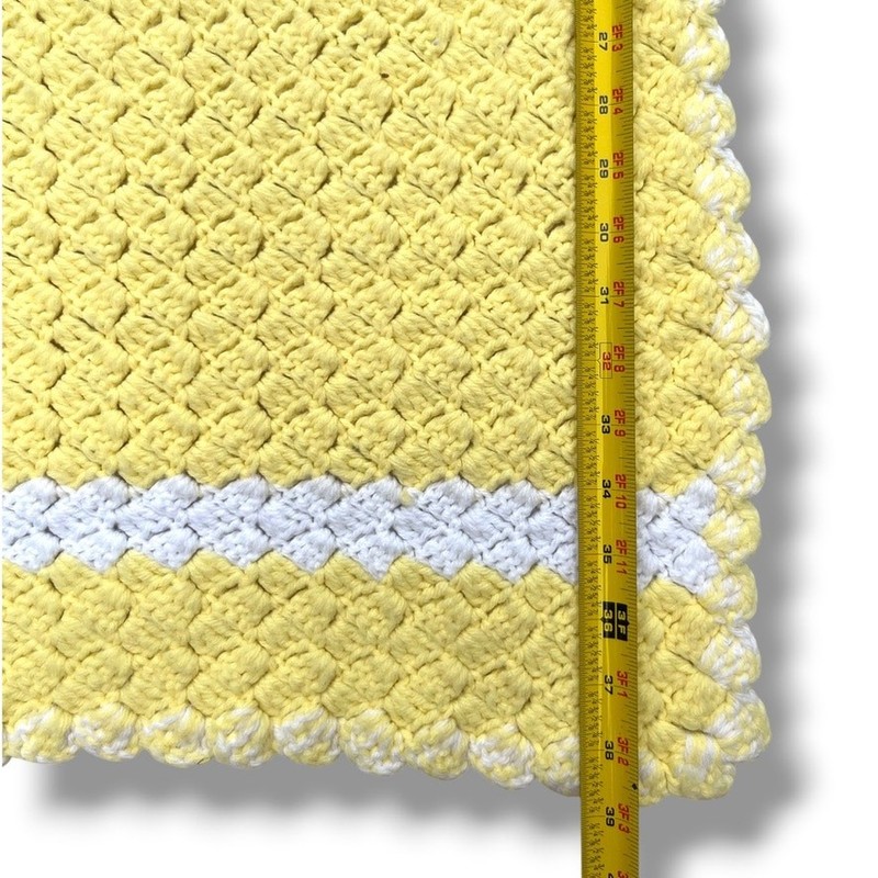 Vintage Crocheted Yellow Baby Afghan with White Border Gender Neutral gallery