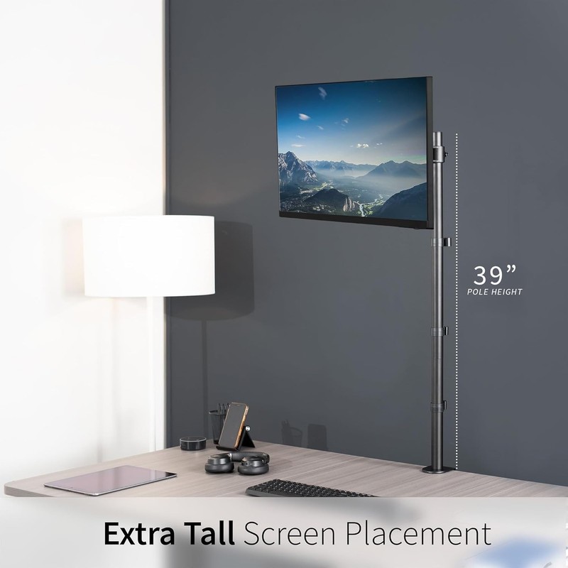 Extra Tall Single Monitor Desk Mount, 39 inch Pole VESA Stand for 13 to 32 inch gallery