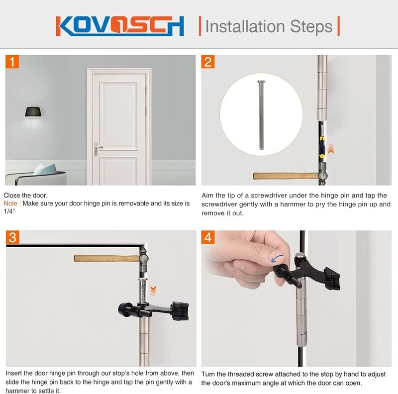2 Pack Adjustable Heavy Duty Hinge Pin Door Stopper with Rubber Bumper Tips gallery