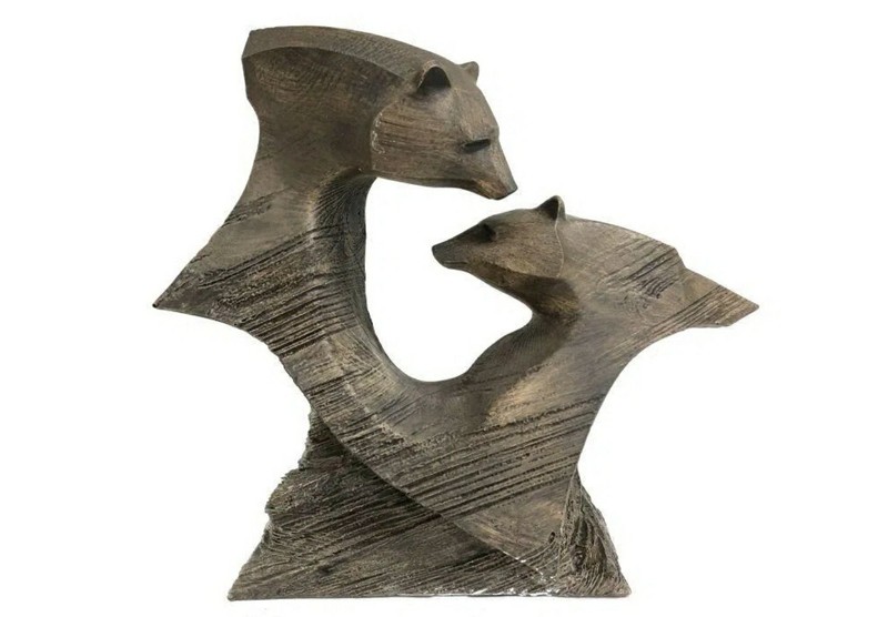 Driftwood Look Pair Of Bears Resin Figurine Momma Bear Baby Love Art Decoration 