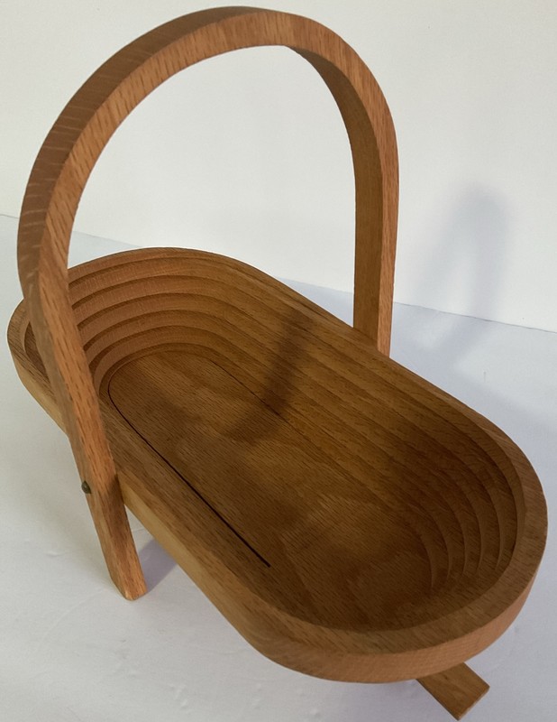 Handmade Collapsible WOODEN BASKET_13 1/2" x 6 5/8" x 7/8"(11' w/ handle)_Signed gallery