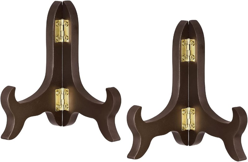uxcell 2pcs 4″ Easel Plate Holder, Wooden Folding Display Stand Brown for Decora