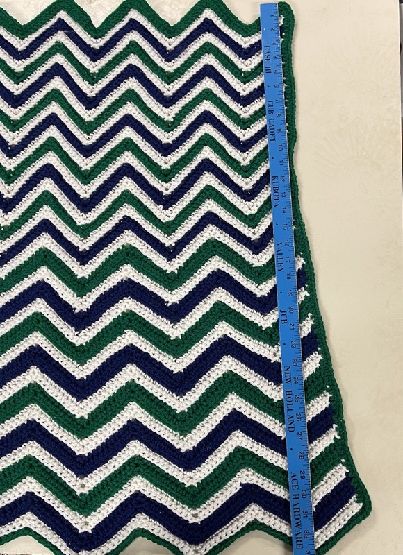 Handmade Crochet Afghan Throw Zig Zag Pattern 36"X36" Green Blue White gallery