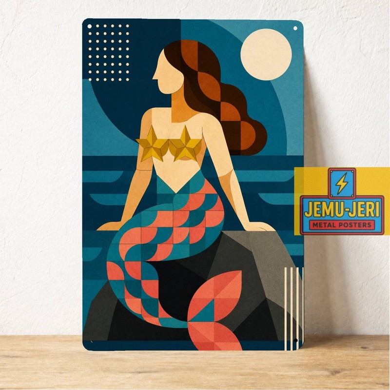 Bauhaus Mermaid Art Metal Poster Tin Sign Geometric Ocean Wall Decor 20x30cm