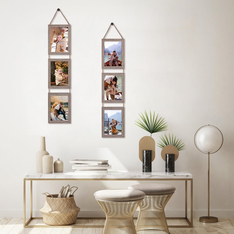 5x7 Collage Hanging Triple Picture Frames Set, Rustic 6 Opening Vertical Fram... gallery