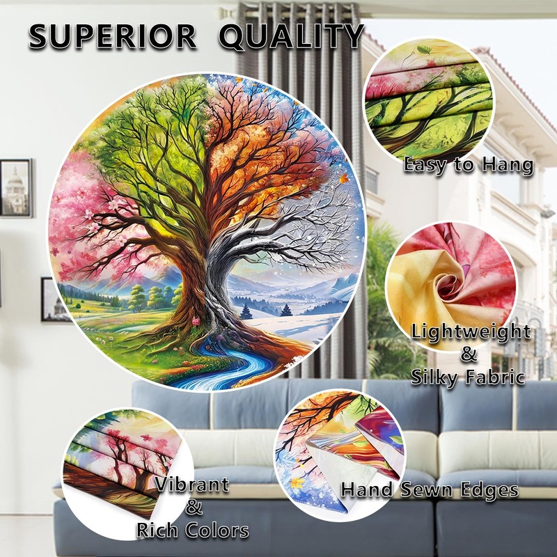 Colorful Tree of Life Tapestry Four Seasons Trees Tapestrie Spring Flower Green gallery