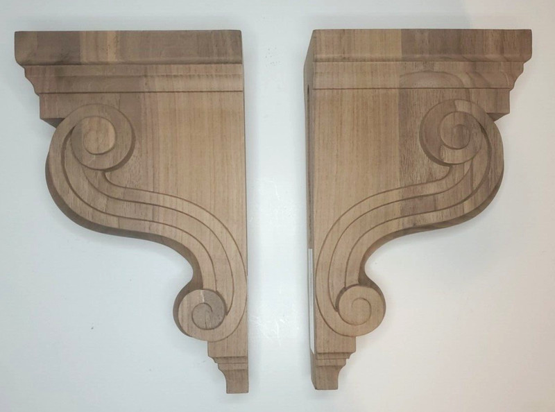 TWO Ekena Millwork Boston Traditional Scroll Solid Wood Corbel Unfinished Walnut