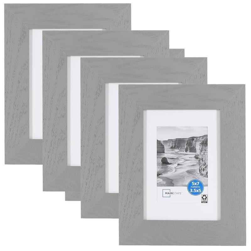 4 Pack Wall Matted Picture Frames Flat Wide Grey 5x7 in Durable Removable NEW gallery