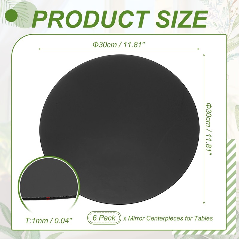 6 Pack 12 Inch Mirror Centerpieces for Table, Round Mirrors Table Plate, Black gallery