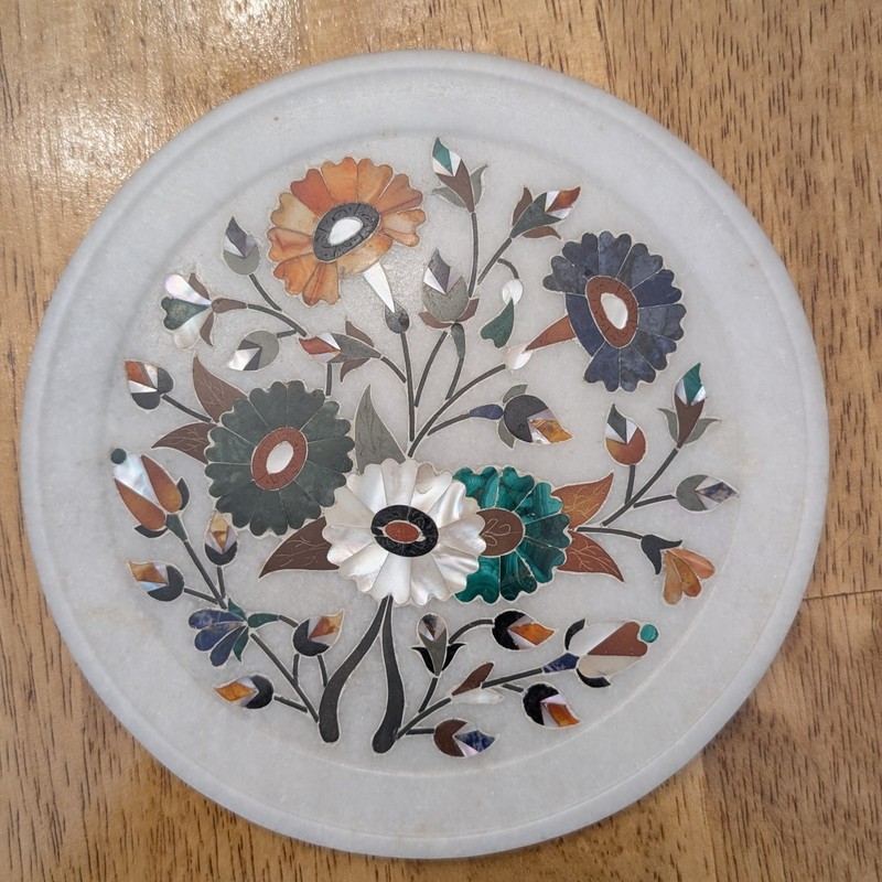 Agra Marble Subhash Emporium Cantt 7″ Plates Semi Precious Stone Inlay Floral