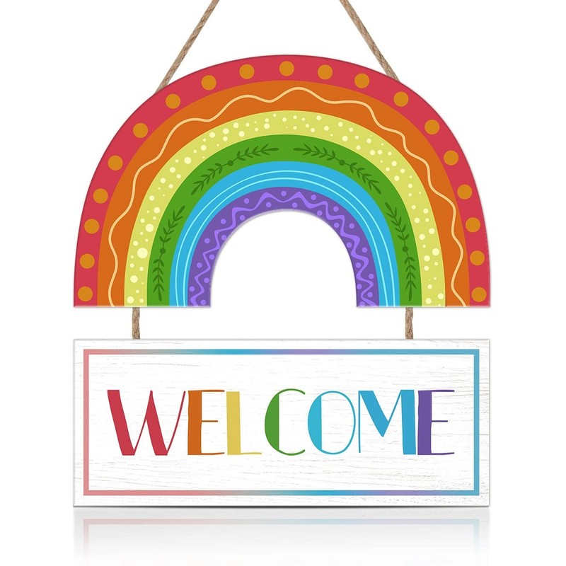 LHIUEM Rainbow Welcome Wooden Hanging Door Sign,Boho Rainbow Wall Decor,LGBT …