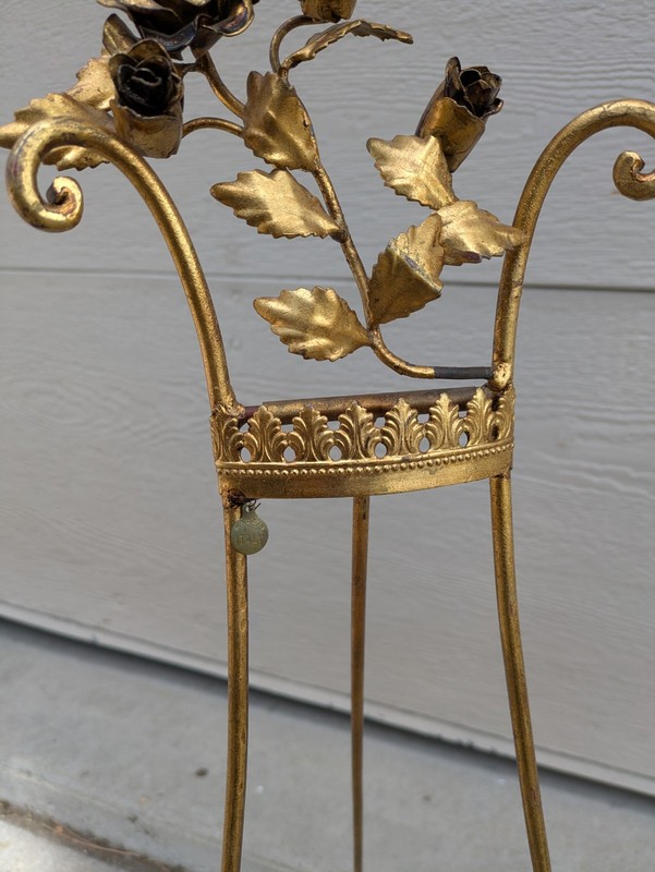 Vintage Italian Regency Florentine Gold Gilt Metal Display Easel Stand Floral gallery