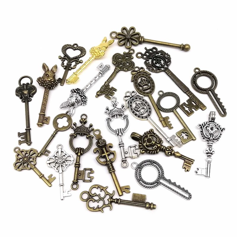 10pcs Retro Antique Vintage Old Looking Decorative Key Charms Jewelry Pendants gallery