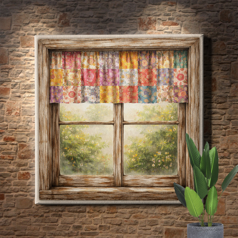 Vintage Floral Patchwork Canvas Art Openable Window Design Wall Decor