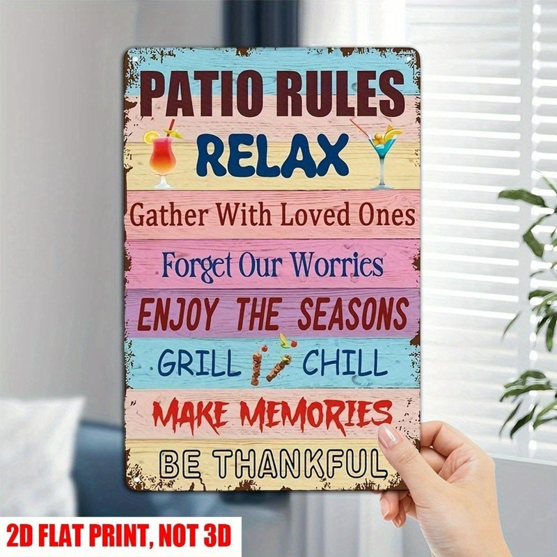 Metal Patio Sign Retro Patio Rule Funny Aluminum Sign 8×12 Outdoor Decor