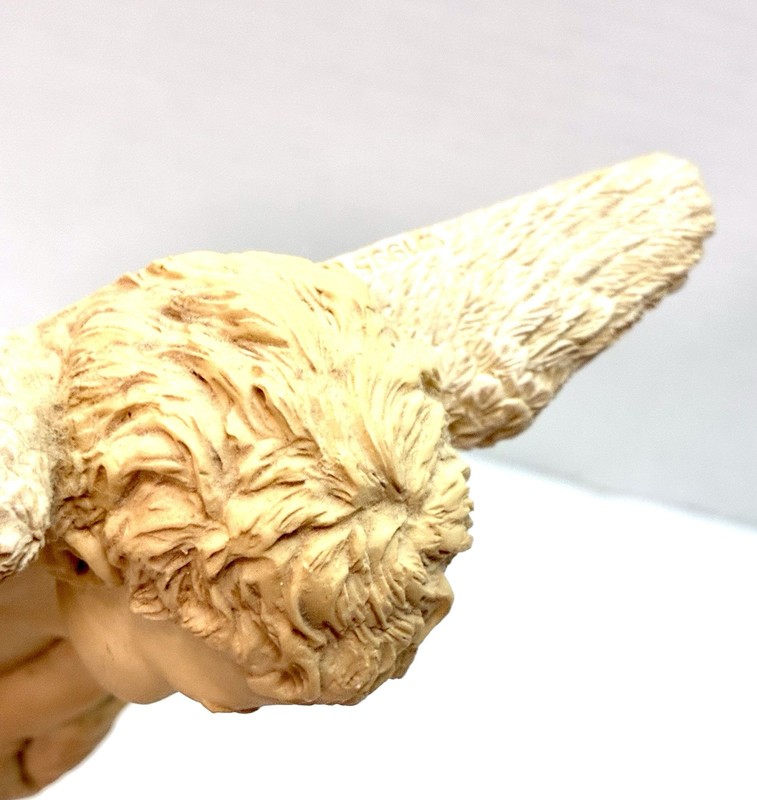 Sitting Cherub Angel With Wings Shelf Sitter Ivory Finish Brown Glass Eyes gallery