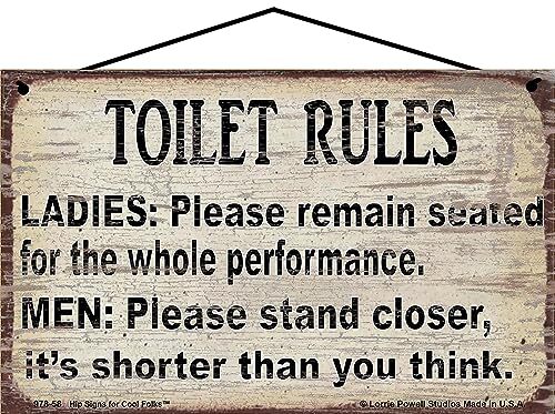 5×8 Vintage Style Bathroom Sign Toilet Rules for Ladies and Men Funny Wall Decor