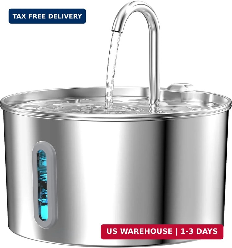 Cat Water Fountain Stainless Steel: 2.2 L Cat Fountain for Drinking – Automatic