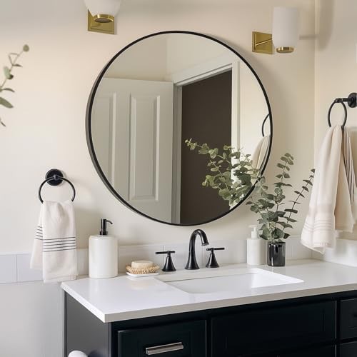 Round Mirror, Round Mirror 24 inch Circle Mirrors Metal 24"L x 24"W Black gallery
