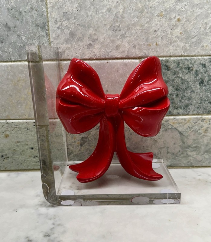 Bright Red Coquette Bow Resin & Clear Acrylic Lucite Bookend
