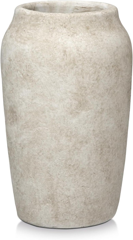 Rustic Vintage Ceramic Vase, 9.06” Farmhouse Table Decor with Wide Mouth, Large
