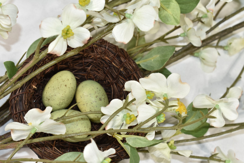 Pottery Barn Faux Dogwood Branch w/ Nest & Eggs Artificial Flowers 38" Stem NEW gallery