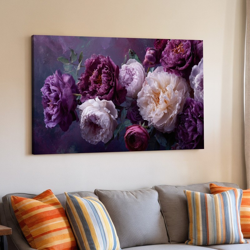 Purple and White Peony Flowers Floral Botanical Garden Home Room Canvas Decor gallery