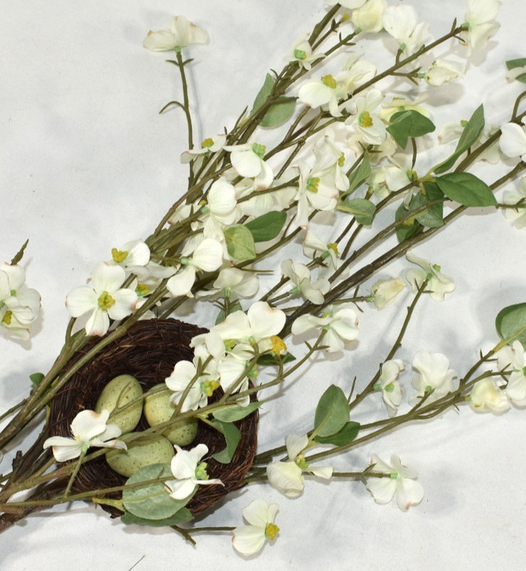 Pottery Barn Faux Dogwood Branch w/ Nest & Eggs Artificial Flowers 38" Stem NEW gallery