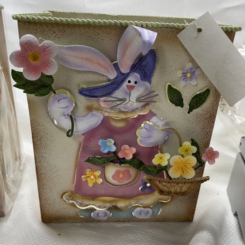 TWO 2 NEW Home Interiors 11092 Metal Tin Decorative Planter Bunny Rabbit Spring gallery