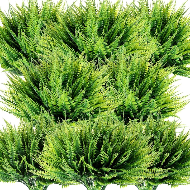 25 Pack Fake Ferns Bulk Outdoor Artificial Boston Fern Plants UV Resistant Fa...