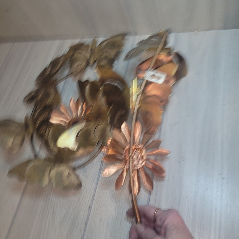 Vtg Brass Copper Butterfly & Daisy 2 Piece Gallery Wall Art Decor MCM Farmhouse gallery