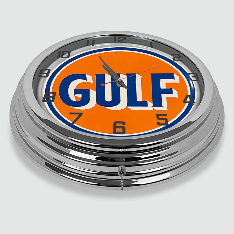 18" Gulf Oil Metal Sign Designed White Neon Clock gallery