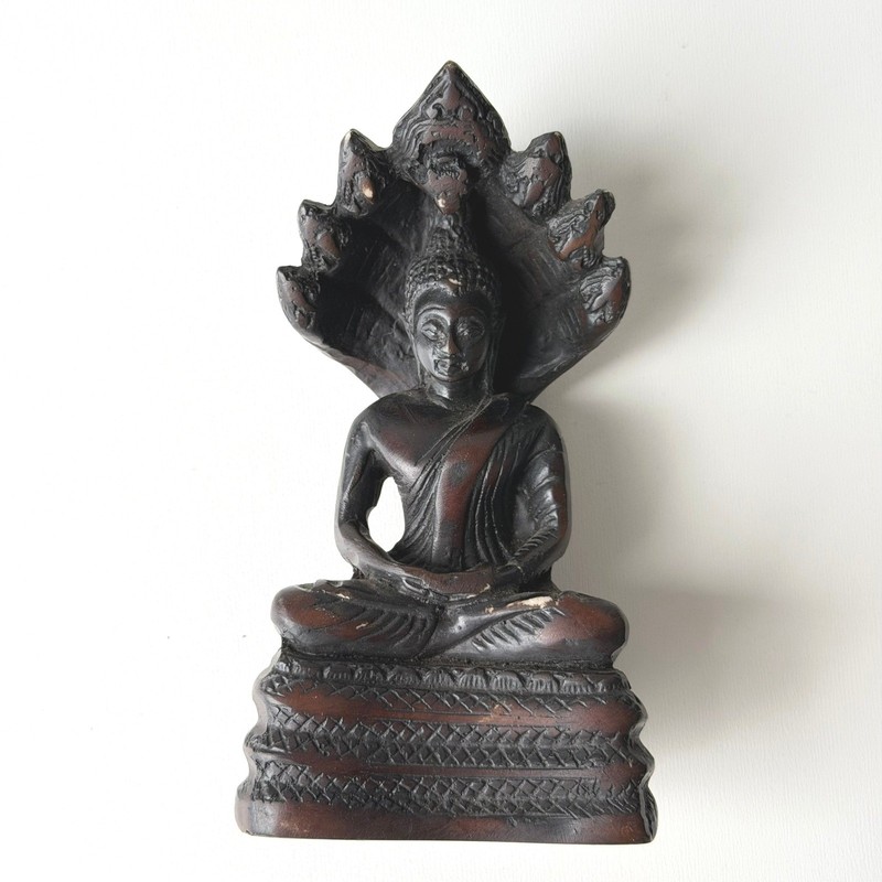 Vintage Mucalinda Buddha Seven Headed Naga Statue Figurine Resin Wood Old World