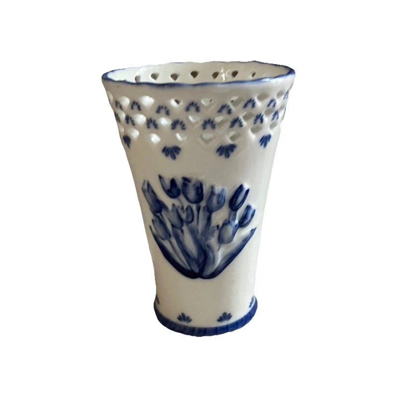 Hand Painted and Designed by OTS Delft Tulip Vase Embossed Delftware Holland