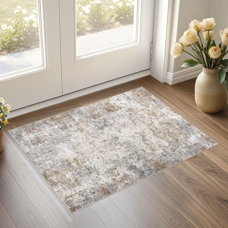 2×3 Entryway Area Rug, Machine Washable Neutral Modern Small Carpet, Non-Slip