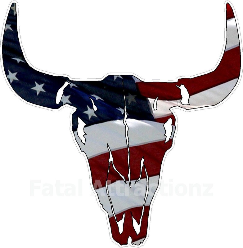 American Flag Bull Skull Vinyl Sticker Decal hunting southern cow farm USA