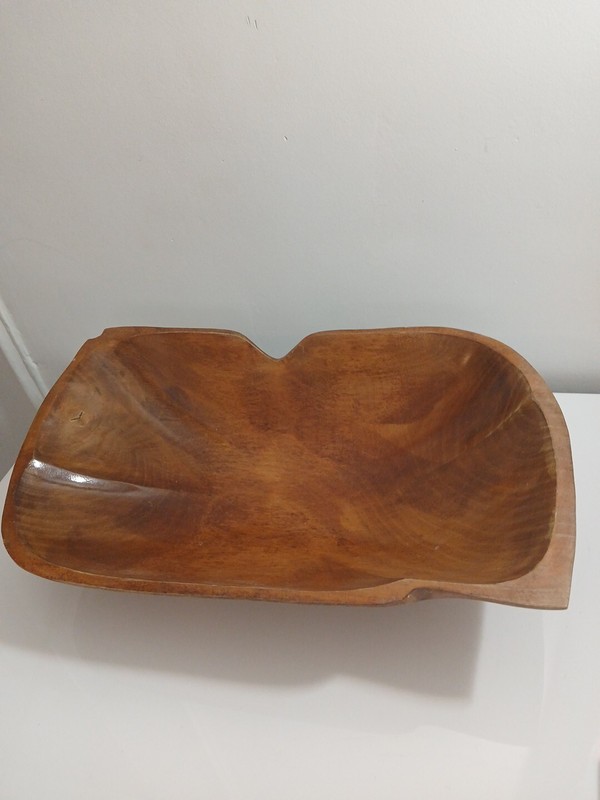 Vintage Large Wooden Carved Bowl Rectangle Polished Bowl 16 1/2”x 9 1/2”.