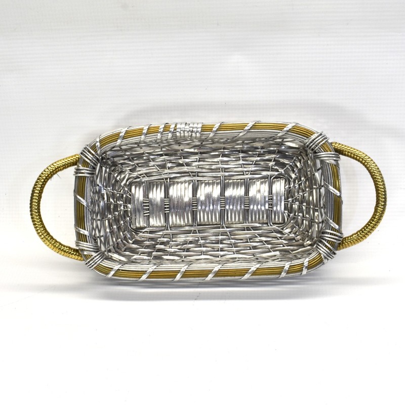 Metal Aluminum and Brass Rectangle Shaped Decorative Basket Home Decor