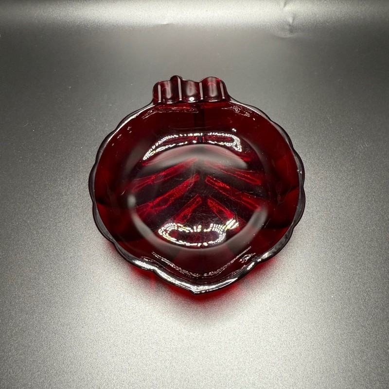 Ruby Red Glass Leaf Dish Candy Nut Trinket Bowl UV Reactive