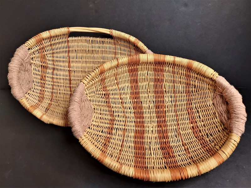 Wicker Oval Baskets with Handles Handmade, Hand-Dyed Woven Rattan Set of 2
