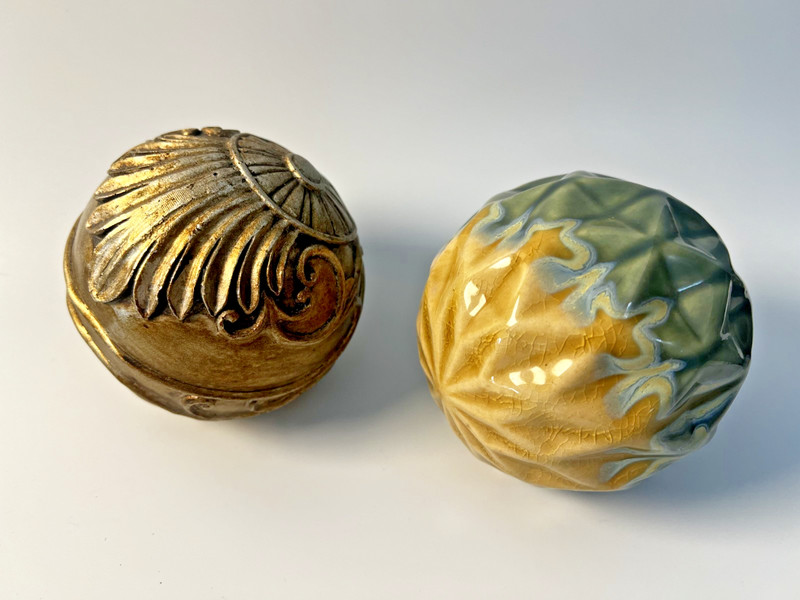 Lot of 2 Decorative Orbs Balls Spheres Ceramic and Resin USED – READ