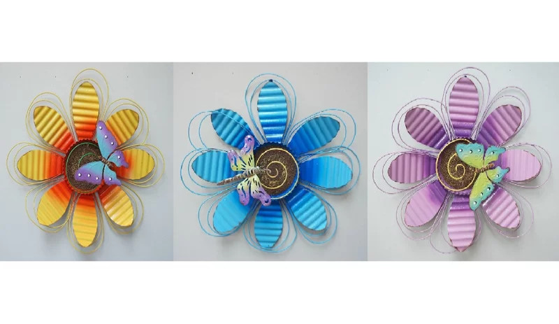 15”W Metal Flower &Butter Hanging Wall Art Decor for Indoor Outdoor Patio Garden gallery