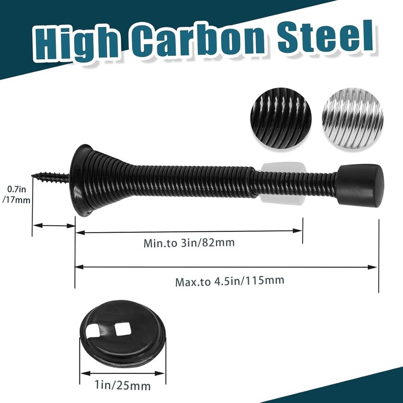 6 Pack Spring Long Door Stopper 3-4 Inch Black Door Stops, Stainless Steel, W... gallery