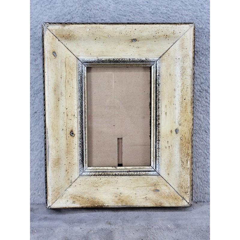 Vintage Shabby Chic Distressed Cream & Silver Wood Picture Frame 4×6 Tabletop