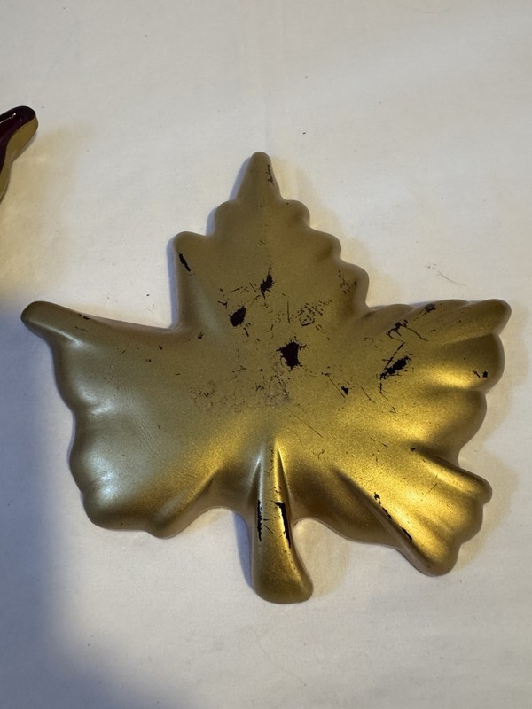 Set of 2 Purple Iridescent Glass Maple Leaf Candy Dishes Vintage Trinket Trays gallery