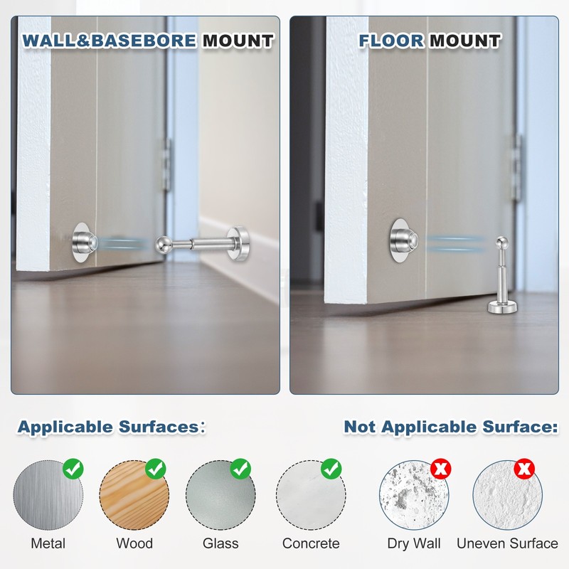 6.9" Magnetic Door Stoppers Adjustable Door Stops Bumper Black gallery